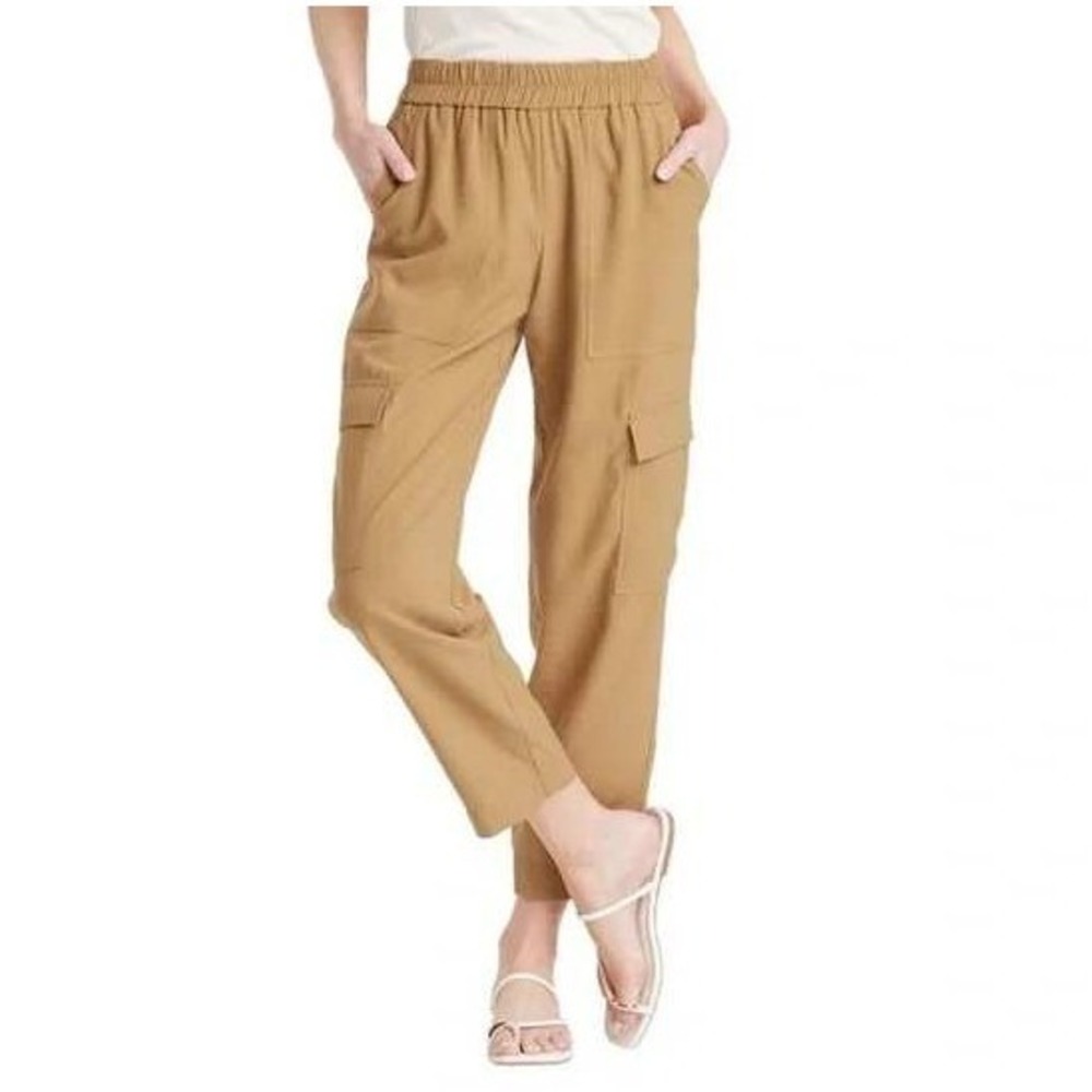 A New Day Utility Cargo Pants Womens Size XL Brown Pull On Ankle Length Relaxed
